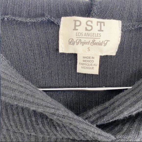 Project Social T Black Ribbed Balloon Dolman Sleeves Thin Knit Hoodie Top S New - Picture 4 of 8